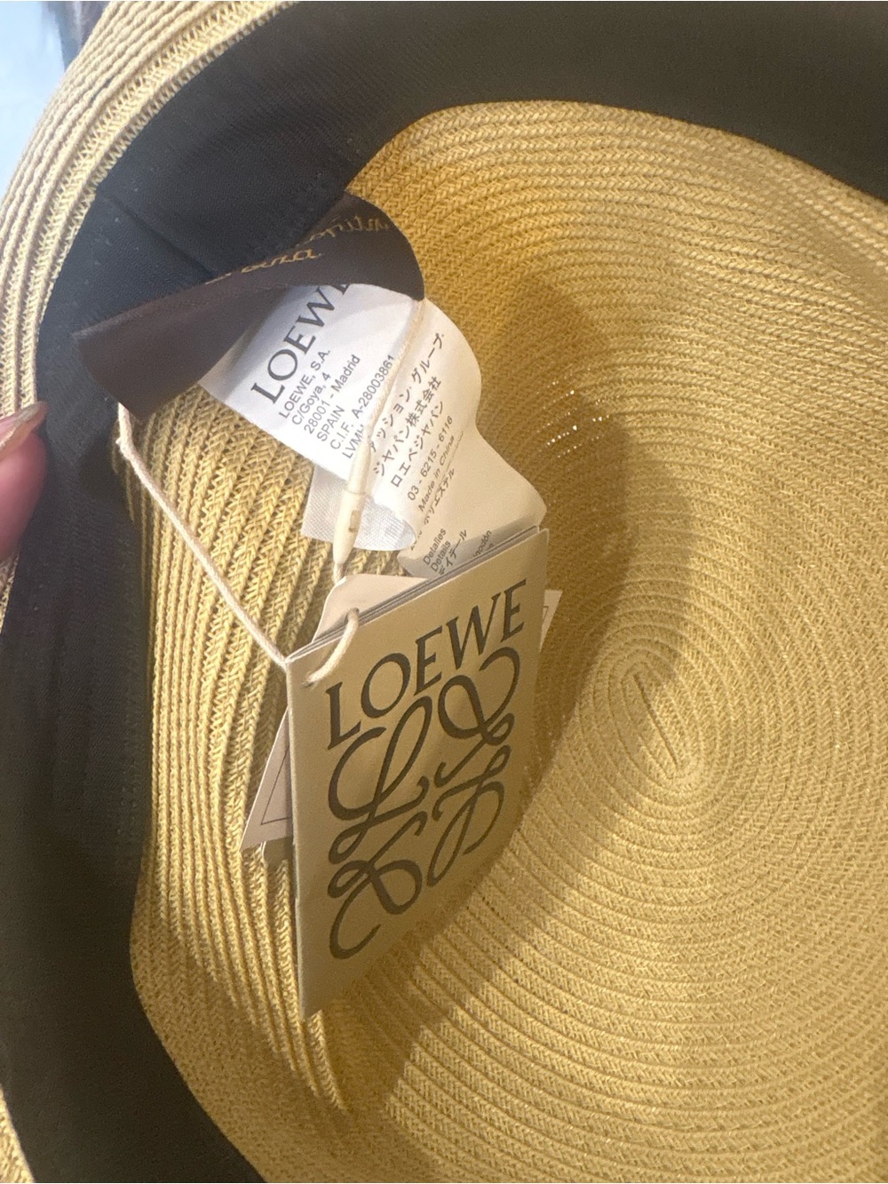 Loewe Yellow Straw Wide-Brim Hat with Leather Trim and Decorative Emblem - Picture 9 of 11